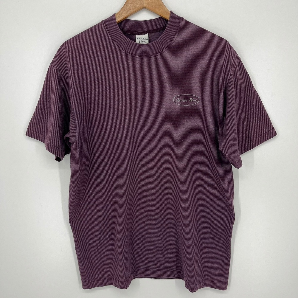 Vintage Anchor Blue Mens Large Purple Micro Striped T-Shirt Made in USA 90s
